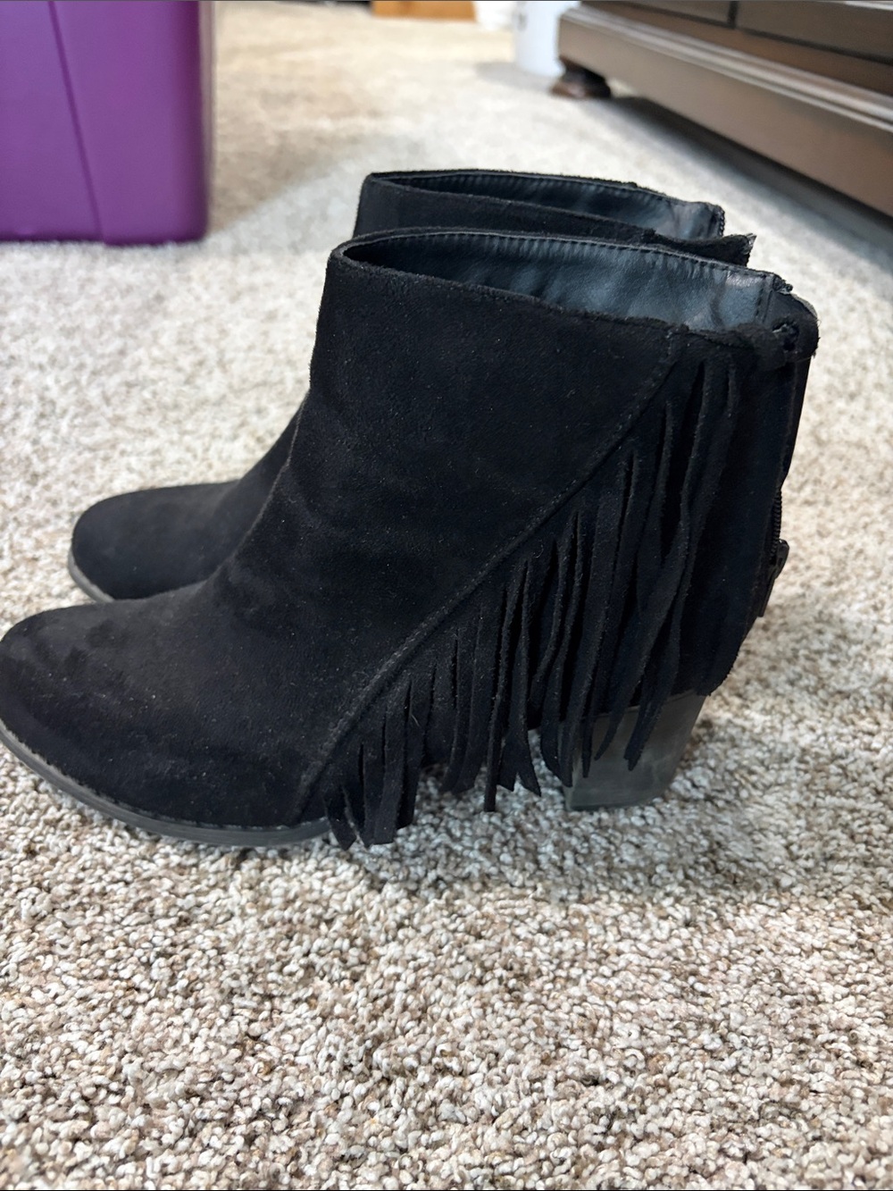 Wild Diva Black Suede Fringe Ankle Booties